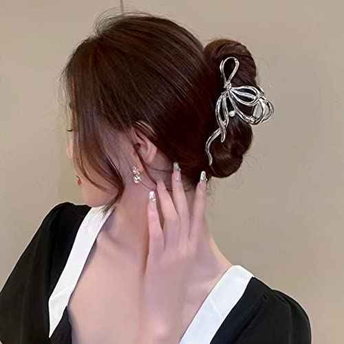 Pearl Metal Hair Clips For Women£¬Silver Hair Clips With Bow tie Style Non-Slip Metal Hair Claw Clips £¬ Easy Pulling Up Your Hair Accessories for Women & Girls