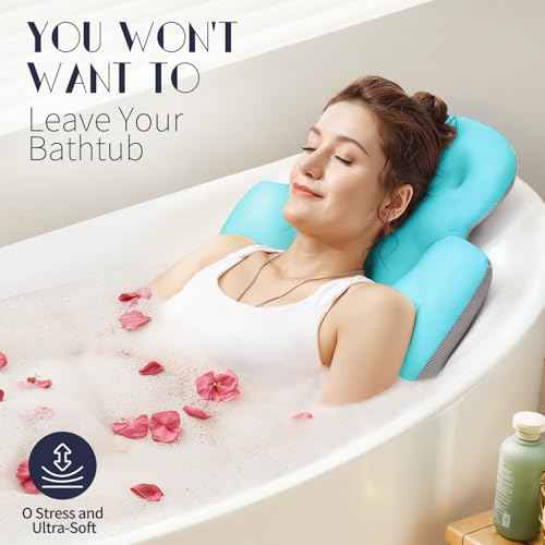 Full Body Bath Pillow for Bathtub, Thick Bathtub Cushion with Laundry Bag, Luxury Tub Pillow for Bath for Headrest Neck and Back Support Ocean Blue 51" x 16"