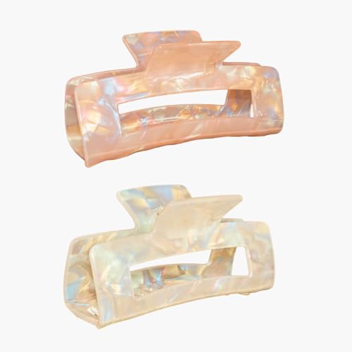 Large Claw Clips 4.1 IN Tortoise Acrylic Stylish Hair Accessories for Thick and Thin Hair 2pc Set Cute Clips for Women Teen Girls (Coral+light yellow)