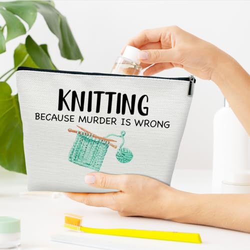 Funny Knitting Gifts Makeup Bag, Crocheting Gifts for Knitters Lovers, Women, Crocheter Supplies Stuff, Cosmetic Bag for Purse