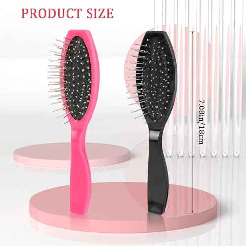 2 Pack Stainless Steel Wig Wire Brush, Portable Professional Wig Brushes Synthetic Hair Brush for Women and Men, Metal Wig Combs for Hair Extensions, Wigs Detangling, Barber, Beginner£¨Black, Rose Red£©