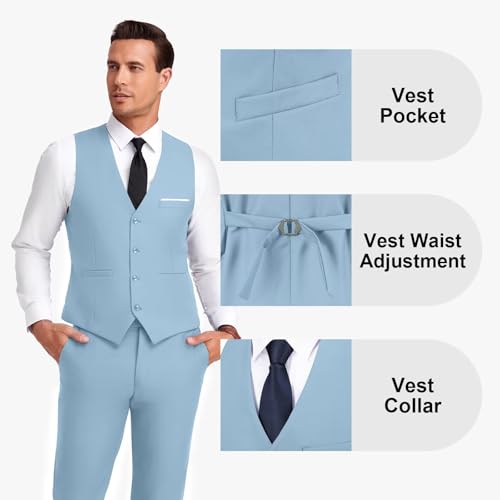 Men's Suit Slim Fit 3 Piece Wedding Dress Tux Suit Set Two Buttons Business Suits Blazer Jacket Vest Pants with Tie