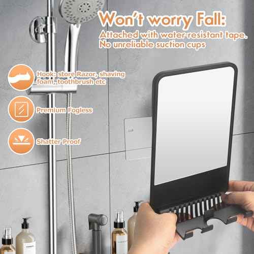 Shower Mirror Fogless for Shaving, Adjustable Shaving Mirror,Anti Fog Mirror with Razor Holder for Shower,Bathroom Mirror & Accessories