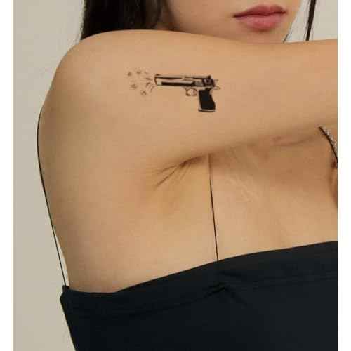 Freakynine Temporary Tattoos for Adults, Small Realistic Temporary Tattoos, Fake Tattoos, Flash Tattoos, Festival Tattoos, Tattoo Stickers, Temp Tattoos, Flash Tats Pack of 2 (Gun Popcorn)