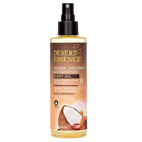 Desert Essence Body Oil Spray ? 8.28 fl oz | Jojoba, Coconut & Chamomile | 24-Hour Moisture for Dry Skin | Lightweight After-Shower Oil | Vegan, Cruelty-Free, B-Corp, Made in USA