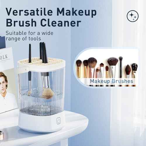 Electric Makeup Brush Cleaner - 9000 RPM Makeup Brush Cleaning Machine, IP65 Waterproof Automatic Makeup Brush Cleaner for Makeup Sponges and Brushes(White)
