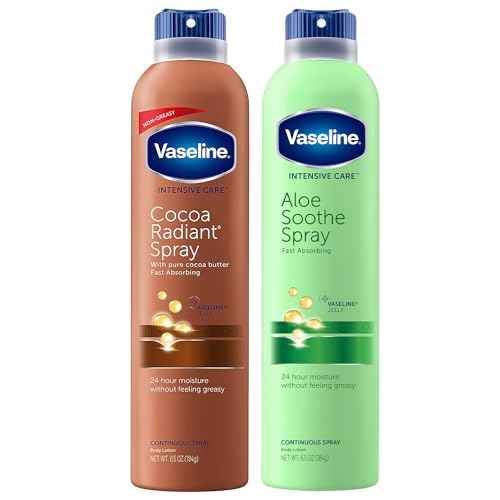 Vaseline Cocoa Radiant Spray + Aloe Soothe Spray Variety 2-Pack ? Non-Greasy, Fast-Absorbing All-Over Moisturizer for Dry Skin, 6.5 Oz Ea