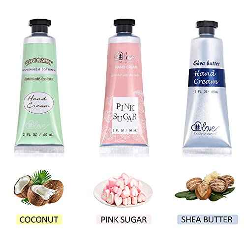 BODY & EARTH # LOVE Hand Cream Gift Set, Hand Lotion for Women, Mothers Day Gifts for Mom, Travel Size Hand Lotion Set 3x2.0 oz, Shea Butter Argan Oil Vitamin E Moisturizing Hand Cream for Dry Hands