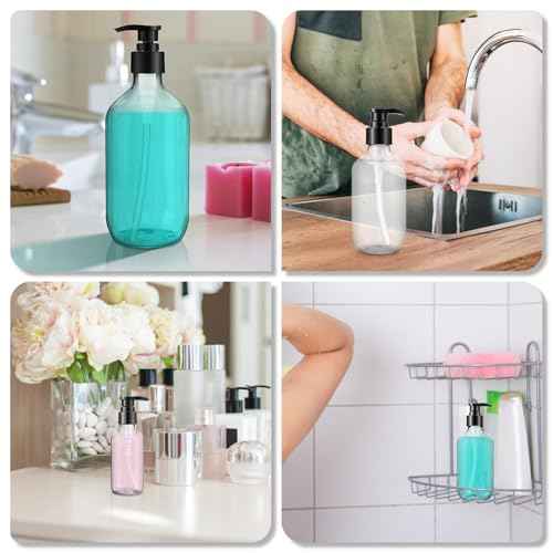 Teyssor Pump Bottle Dispenser Clear 2 Pack 500ml/16.9oz Empty Plastic Liquid Soap Dispensers, BPA-Free Refillable Container for Essential Oil Shampoo Lotion