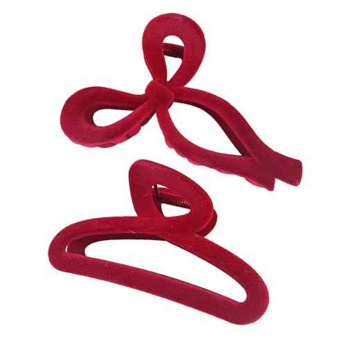 Velvet Hair Claw Clips for Women - Large Non-slip Clips for Thick and Thin Hair - Red Autumn Winter Style