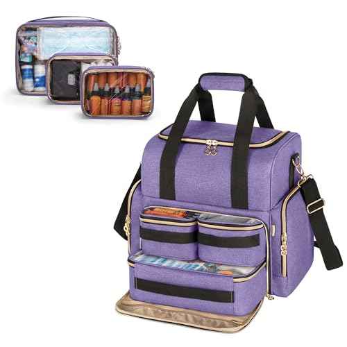 LUXJA Large Tattoo Travel Case with 3 Removable Pouches, Tattoo Supplies Organizer for Tattoo Stencil Printer and Tattoo Kit, Purple
