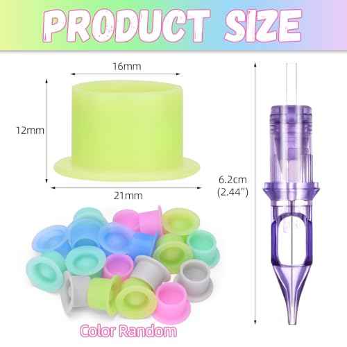 ATOMUS 20pcs Tattoo Cartridge Needles with 20pcs Silicone Ink Cups Size #10 RL RS RM M1 Purple Round Liner Tattoo Needles for Tattoo Gun Pen Liner Pattern (1RL)