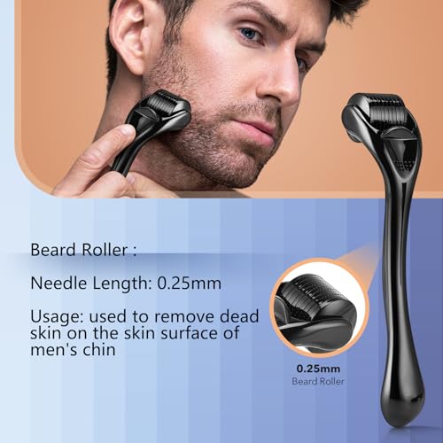 Beard Gift Kit - Oil,Wash,Conditioner, Roller (Needle Length: 0.25mm) for Beard, Storage Bag,Mustache Gifts Set for Boyfriend Husband Fathers Dad Men Him