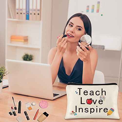 Nosiny 18 Pcs Teacher Appreciation Gifts Set 12 Teacher Keychains Bulk 6 Makeup Pouch Cosmetic Bag Thank You Gifts for Women Christmas
