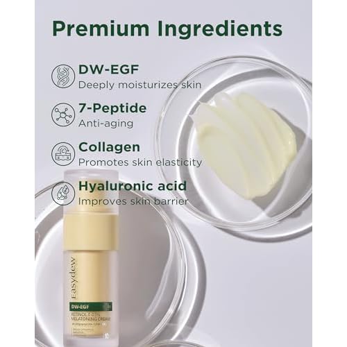 EASYDEW DW-EGF Peptide Retinol 0.03% Cream ? Beginner Retinol Night Cream for Hypoallergenic Skin Care - Firm Skin, Wrinkle Improvement - Korean Daily Anti Aging Face & Neck Treatment, 1.01fl. oz.