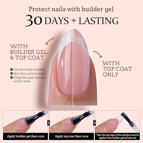 BTArtboxnails XCOATTIPS French Nail Tips - Short Almond Nail Tips with Nail Gel, French Protecing Duo, Nail Lamp, All in One Soft Gel French Tip Press on Nails Gel Extension Christmas Gift