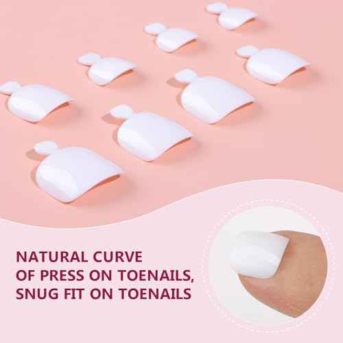 Makartt Press on Toenails: Short Glossy White 24PCS Fake Nails with Glue, Natural Fit for Women, Includes Adhesive Tabs, Stick, and File, Pedicure Set for Home Salon