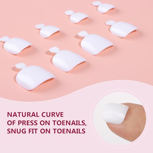 Makartt Press on Toenails: Short Glossy White 24PCS Fake Nails with Glue, Natural Fit for Women, Includes Adhesive Tabs, Stick, and File, Pedicure Set for Home Salon