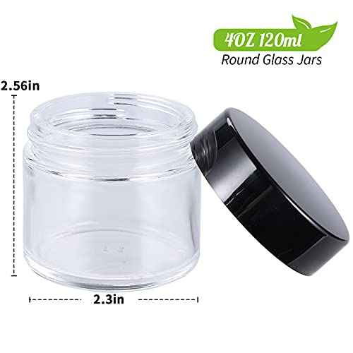 4 oz Glass Jars with Lids, Hoa Kinh 40 Pack Clear Small Glass Jars with Black Lids Empty Cosmetic Containers Airtight Round Glass Jar for Lotions, Powders and Ointments