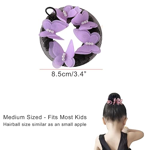 5pcs Colored Elastic Hair Net Bun Covers for Girls Women Kids Medium Sized Hair Mesh with Butterfly Flowers Deco Dance Skating Snood