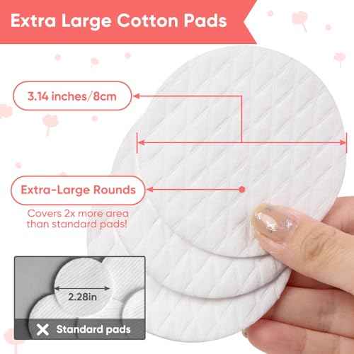 Extra Large Cotton Rounds, Diameter 3.14", 100% Pure Cotton Pads, Soft and Lint-Free, for Removing Makeup, Nail Polish, and Cleansing Face, 120 Count