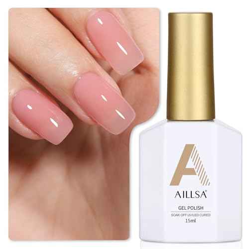 AILLSA Gel Nail Polish Nude Pink Gel Polish Sheer Neutral Color Jelly Gels Nail Polish Natural Translucent Soak Off U V Nails for Nail Art French Manicure at Home 0.51 Fl Oz /GB49