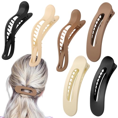Flat Hair Clips For Women - French Concord Lay Flat Claw Clips for Thin Thick Curly Hair,Strong Hold Duck Billed Clips£¬Comfortable Curved Design Alligator Hair Clips[6-Pack 4.3 Inch]