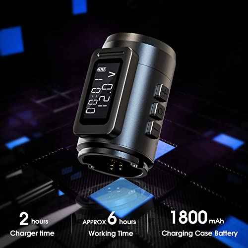 Ambition MARS-U Wireless Tattoo Machine with Adjustable Stroke - Rotary Tattoo Gun Cartridge Pen 1800mAh Power with Coreless Motor Digital LED Display for Professional Tattoo Artist