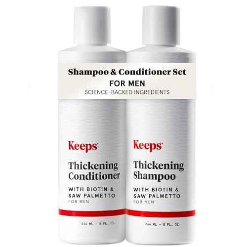 Keeps Hair Loss Shampoo & Conditioner Set For Men - Mens Hair Care for Fuller, Thicker Looking Hair - Thinning & Hair Growth Product - DHT Blocker - Infused with Biotin, Caffeine & Saw Palmetto - 8 oz
