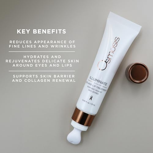 Osmosis ILLUMINATE Hydrating and Firming Eye & Lip Treatment with Niacinamide and Peptides for Aging, Dry, and Tired Skin, 0.43 fl oz