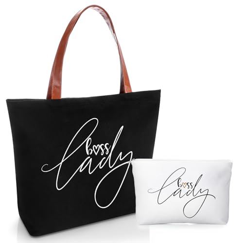 Sieral 2 Pcs Boss Lady Gifts for Women Bosses Day Lady Tote Bag with Zipper Makeup Bag Christmas Appreciation Gifts for Women Female Leader Coworker Colleague Birthday