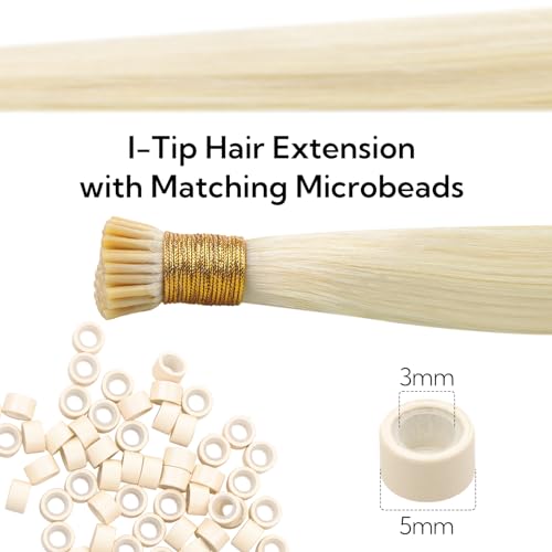 HOTBANANA I Tip Hair Extensions Human Hair, 24 Inch 50g 50s Platinum Blonde Pre Bonded ITip Hair Extensions Cold Fusion I Tip Extensions Straight I Tips Hair Extensions