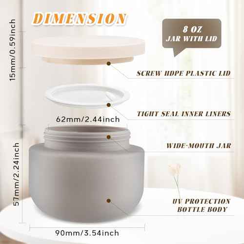 4 Pack 8 OZ Plastic Jars Round Cosmetic Container with Lids,Wide Mouth Soft Slime Jars for Lotion,Hand Cream,Ointments,Makeup,Body Butter,Rhinestone,Samples Pot Travel Make Up Storage (Grey)