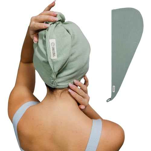 Sand Cloud Cotton Hair Towel Wrap, Sage - Quick Dry Hair Towel for Wet Hair - 100% Turkish Organic Cotton, Half Terry Weave with Binding Edge - 10" x 15" Lightweight, Frizz-Free Hair Drying Towel