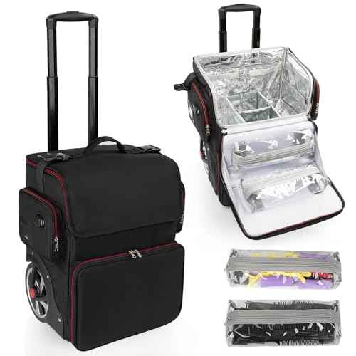 OCHEAL Hairtylist Travel case,Large Makeup Train Cosmetic Makeup Case, Hairdresser Bag with Detachable Pouch,Heat Insulation Anti-scalding Full layer Hairdressing Tool Organizer Trolley with wheels