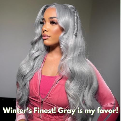 Silver Grey Body Wave Bundles Human Hair 24 Inch, Soft and Thick Short Single Bundle 100% Unprocessed 12A Remy Hair Lavender Gray Color Sew In Quick Weave Wavy