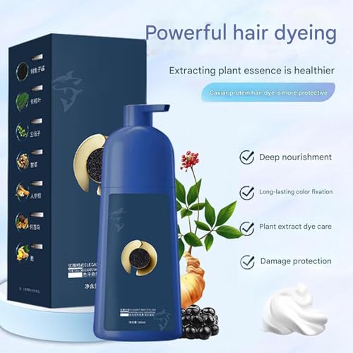Qiweitang Hair Dye Shampoo, Vivping Zhihuashi Caviar Protein Hair Dye, 500ml Zhihuashi Hair Color Shampoo Korean, Plant-Based Hair Coloring Cream for Gray Hair Coverage (Chestnut brown)