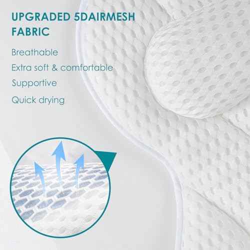 Bath Pillow Bathtub Pillow, Luxury Bath Pillow for Neck and Back Support-with Comfortable 5D Breathable Cotton and Non-Slip Suction Cup Bathtub Accessories - Spa Bath for Women Bath Pillows for tub