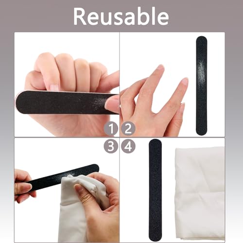 3 Pack Professional Emery Boards, 100/180 Grit Nail File for Acrylic and Natural Nails, Reusable, Black