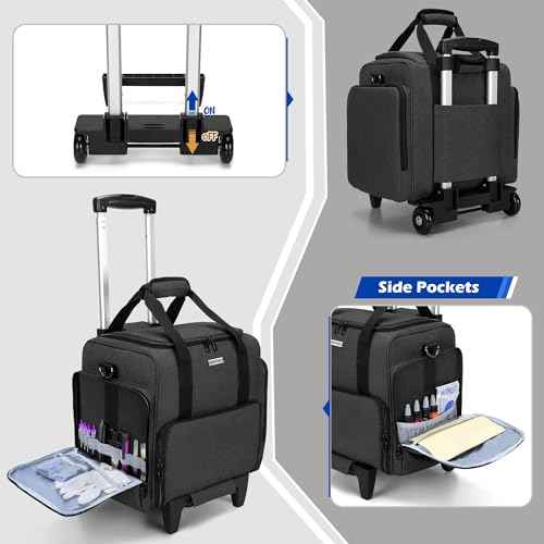 BAFASO Rolling Tattoo Case with 3 Removable Pouches and Detachable Dolly, Tattoo Travel Case for Tattoo Stencil Printer and Tattoo Supplies, Black