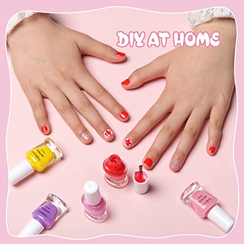 TOMICCA Kids Nail Polish Sets, 18 Pcs 100% Non Toxic Peel Off Water Based Safe Quick Dry Nail Polish Kit, Birthday Gifts Nail Paint Set for Girls with Nail Separator Stickers Kit (Ages 3+)
