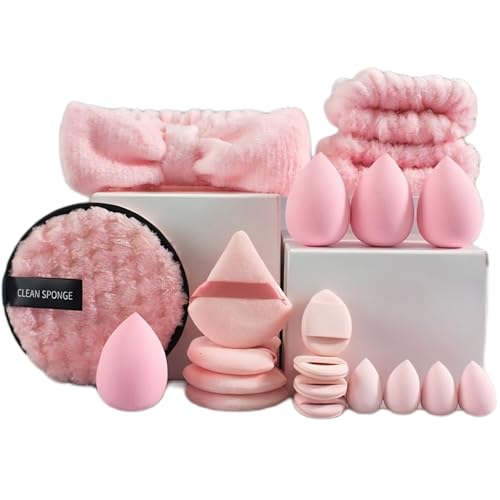 Fkincare Face Wash Spa Headband and Wristband Set Makeup Sponge Pieces Powder Puff Face Soft Triangle Makeup Puff Women and Teen Girl Gifts Trendy Stuff