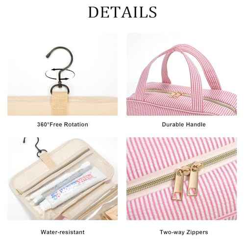 YOOLIFE Personalized Birthday Gifts for Women Teen Girls - Hanging Toiletry Bag Makeup Bag for Women Girls, Initial Toiletry Bag Makeup Bag, Letter A, Pink
