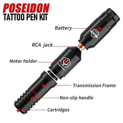Tattoo Pen Kit - POSEIDON Wireless Tattoo Machine Kit, Tattoo Gun Kit with Tattoo Power Supply and 40 Pcs Tattoo Cartridge Needles, Complete Tattoo Kit Supplies for Beginners(PTK018)