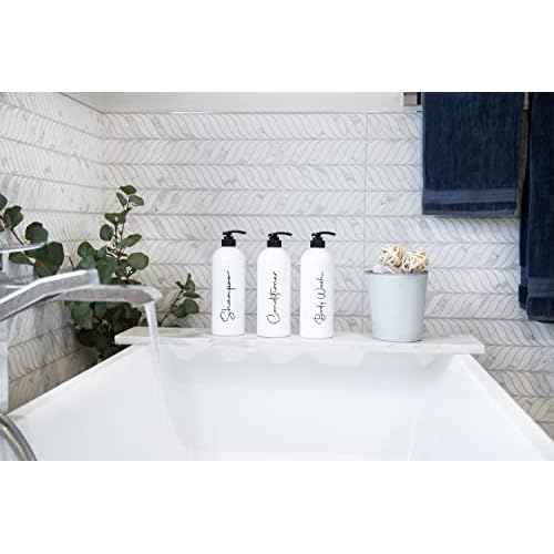 Alora 16oz Refillable Shampoo and Conditioner Dispenser Bottles - Set of 3 - Pump Bottle Dispenser for Shampoo, Conditioner, Body Wash - Empty Plastic Refillable Containers for Shower, Matte White