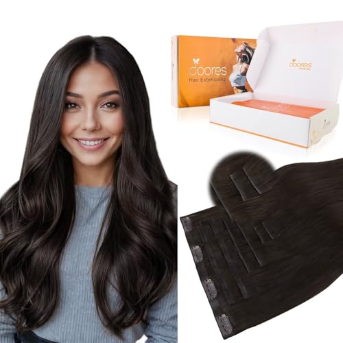 DOORES Clip in Hair Extensions Set 16 Inch 130g, 4pcs Invisi Edge Clip ins and 3pcs Classic Seamless Clip ins, Injected Virgin Real Human Hair Extensions Natural Invisible Straight, #2