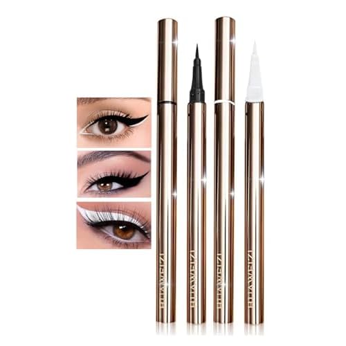 2PCS Waterproof Liquid Eyeliner, White and Black Eyeliner Set, Quick Drying Long-lasting Eye Liner for Makeup, Cruelty-Free Eyeliner Liquid Set Smudge Proof Easy To Use