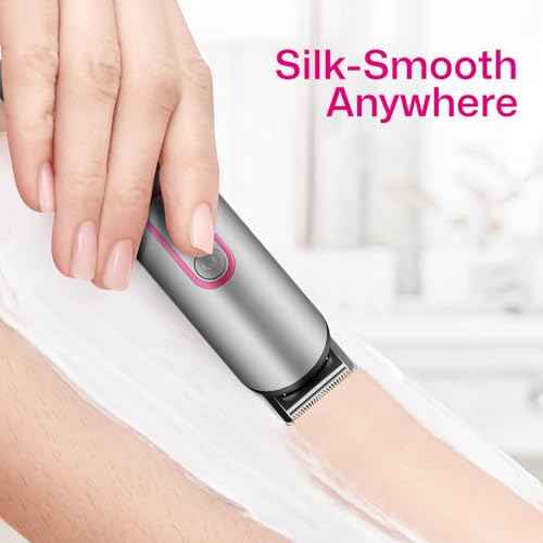 PRITECH Bikini Trimmer for Women - Rechargeable Pubic Hair Trimmer Women for Sensitive Skin, Wet & Dry Use, Pain-Free Electric Razor&Shaver with Standing Recharge Dock, Ideal Gift, Slate Grey