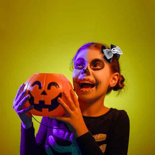 2Pcs Ghost Skull Hair Bows Black White Striped Ribbon Hair Clip Christmas Halloween Accessories Party Decorations