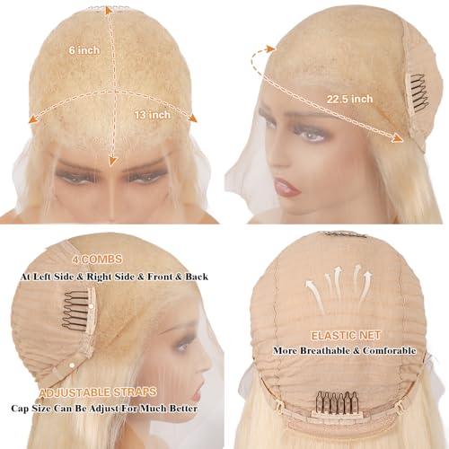 613 Lace Front Wig Human Hair 200 Density 613 13x6 Straight Lace Front Wigs Blonde Human Hair Wig Pre plucked for Women 613 HD Lace Frontal Wig 13x6 (24 Inch, 613 Wig)
